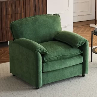 Kumix 38" Oversized Chenille Lounge Chair, Plush Reading Armchair with Thick Comfort Cushions, High Back Support & Wide Seat, Perfect Accent Chair for Modern Living Room, Compact Office, Green