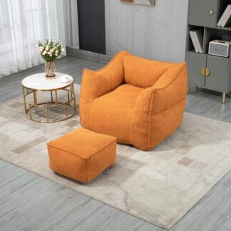 Kumix Bean Bag Chair Lazy Sofa/Footstool Durable Comfort Lounger High Back Bean Bag Chair Couch for Adults and Kids, Indoor & Outdoor BeanBag Sofa Chair for Reading, Resting, Orange