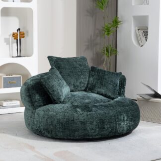 Kumix Bean Bag Chair, Lazy Sofa with with 3 Pillows, Chenille Upholstery High Back Single Beanbag Gaming Recliner Soft Foam Filled Lounger for Living Room, Bedroom, No Assembly, Emerald