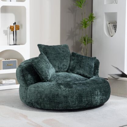 Kumix Bean Bag Chair, Lazy Sofa with with 3 Pillows, Chenille Upholstery High Back Single Beanbag Gaming Recliner Soft Foam Filled Lounger for Living Room, Bedroom, No Assembly, Emerald