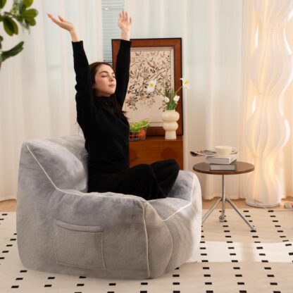Kumix Bean Bag Chair, Comfy Bean Bag Sofa with Back Support, Faux Fur Bean Bag Chair for Adults, Stuffed Floor Sofa for Living Room, Bedroom, Apartment, Beanbag Chair with Foam Filler, Grey