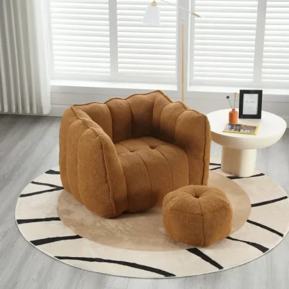 Kumix Bean Bag Chair with Armrests & Back Support, Chenille Reading Chair with Memory Foam, High Resilient Foam(Chips), Single Beanbag Sofa for Living Room, Bedroom, Game Room, Dorms, Khaki