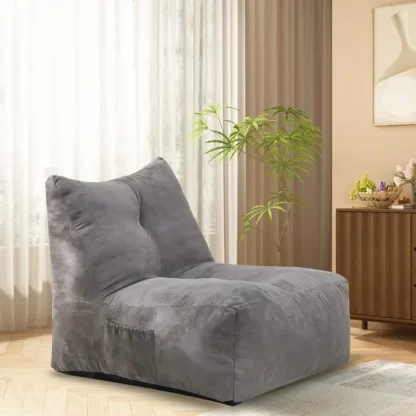 Kumix Bean Bag Chair, Cozy Lazy Sofa, Inflatable Floor Beanbags Filled with High-Density Foam for Kids Teens Adults, Memory Foam Bean Bag for Living Spaces, Bedrooms, and Workspaces, Gray