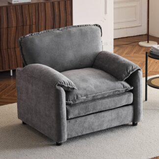 Kumix 38" Oversized Chenille Lounge Chair, Plush Reading Armchair with Thick Comfort Cushions, High Back Support & Wide Seat, Perfect Accent Chair for Modern Living Room, Compact Office, Grey