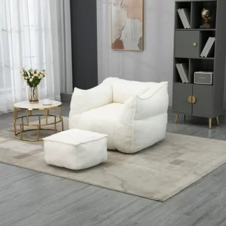 Kumix Bean Bag Chair Lazy Sofa/Footstool Durable Comfort Lounger High Back Bean Bag Chair Couch for Adults and Kids, Indoor & Outdoor BeanBag Sofa Chair for Reading, Resting, Beige