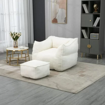 Kumix Bean Bag Chair Lazy Sofa/Footstool Durable Comfort Lounger High Back Bean Bag Chair Couch for Adults and Kids, Indoor & Outdoor BeanBag Sofa Chair for Reading, Resting, Beige