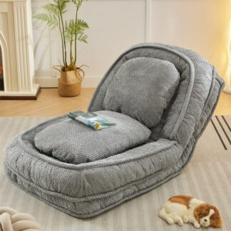 Kumix Upgraded Foldable Lazy Sofa Bed, Cozy Tatami Human Dog Bed with 5 Adjustable Positions for Living Room, Bedroom & More, Suit to Put in Bedroom, Space Saving Design, Gray