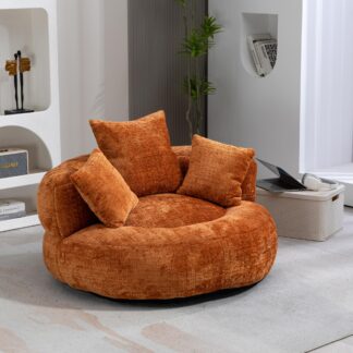Kumix Bean Bag Chair, Lazy Sofa with with 3 Pillows, Chenille Upholstery High Back Single Beanbag Gaming Recliner Soft Foam Filled Lounger for Living Room, Bedroom, No Assembly, Orange