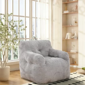 Kumix Bean Bag Chairs for Adults Oversize Bean Bag Sofa Chair with High Density Memory Foam Bean Bag Chair Lazy Chair with Armrest, Adult Beanbag for Bedroom, Living Room, Office, Gray