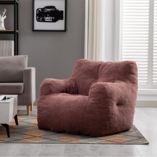 Kumix Bean Bag Chair with Filler, Bean Bag Sofa with Tufted Soft Stuffed Filling, Fluffy and Lazy Sofa, Comfy Cozy BeanBag Chairs with Memory Foam for Dorm, Apartment, Living Room, Bean Paste Red