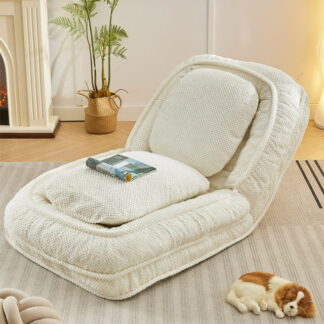 Kumix Upgraded Foldable Lazy Sofa Bed, Cozy Tatami Human Dog Bed with 5 Adjustable Positions for Living Room, Bedroom & More, Suit to Put in Bedroom, Space Saving Design, White