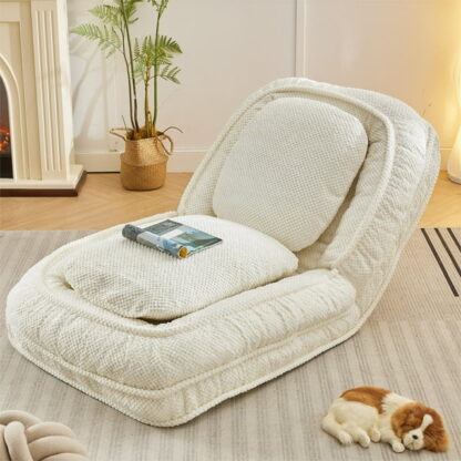 Kumix Upgraded Foldable Lazy Sofa Bed, Cozy Tatami Human Dog Bed with 5 Adjustable Positions for Living Room, Bedroom & More, Suit to Put in Bedroom, Space Saving Design, White