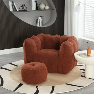 Kumix Bean Bag Chair with Armrests & Back Support, Chenille Reading Chair with Memory Foam, High Resilient Foam(Chips), Single Beanbag Sofa for Living Room, Bedroom, Game Room, Dorms, Red