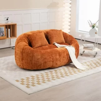 Kumix Bean Bag Sofa Lazy Sofa Durable Comfort Lounger High Back Bean Bag Chair Couch for Adults and Kids, Indoor & Outdoor, Accent Floor Soft Lounge Chair (Orange Chenille)