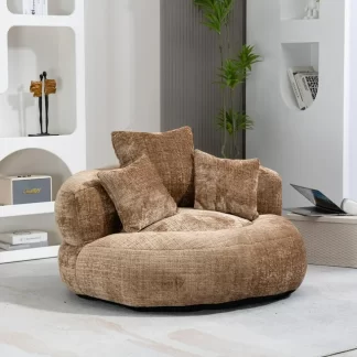 Kumix Bean Bag Chair, Lazy Sofa with with 3 Pillows, Chenille Upholstery High Back Single Beanbag Gaming Recliner Soft Foam Filled Lounger for Living Room, Bedroom, No Assembly, Coffee