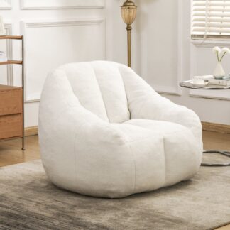 Kumix Bean Bag Chair with Filler, Bean Bag Sofa with Tufted Soft Stuffed Filling, Fluffy and Lazy Sofa, Comfy Cozy BeanBag Chairs with Memory Foam for Dorm, Apartment, Living Room, White
