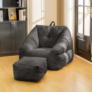 Kumix Bean Bag Chair with Filler, Bean Bag Sofa with Tufted Soft Stuffed Filling, Fluffy and Lazy Sofa, Comfy Cozy BeanBag Chairs with Memory Foam for Dorm, Apartment, Living Room, Black