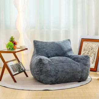 Kumix Bean Bag Chair for Adults with Armrests, Oversized Comfy Beige Beanbag Lounge Lazy Floor Sofa Chair for Living Room, Bedroom & Dorm, Cozy Fluffy Single Cloud Mini Couch, Gray