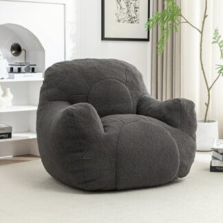 Kumix Bean Bag Chair with Filler, Bean Bag Sofa with Tufted Soft Stuffed Filling, Fluffy and Lazy Sofa, Comfy Cozy BeanBag Chairs with Memory Foam for Dorm, Apartment, Living Room, Dark Grey