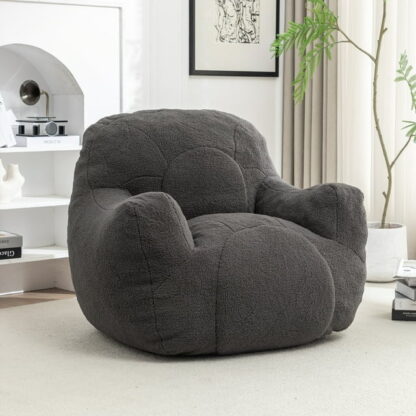 Kumix Bean Bag Chair with Filler, Bean Bag Sofa with Tufted Soft Stuffed Filling, Fluffy and Lazy Sofa, Comfy Cozy BeanBag Chairs with Memory Foam for Dorm, Apartment, Living Room, Dark Grey