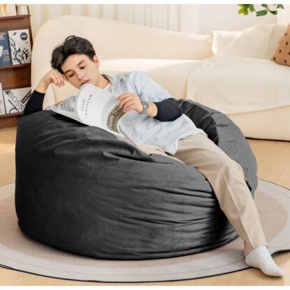 Kumix Bean Bag Chair, 4Foot Luxurious Velvet Ultra Soft Fur with High-Rebound Memory Foam for Kids Teens Adults, Plush Lazy Sofa with Fluffy Removable Spong, Giant Bean Bag Chair for Bedroom, Gray