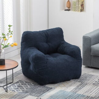 Kumix Bean Bag Chair with Filler, Bean Bag Sofa with Tufted Soft Stuffed Filling, Fluffy and Lazy Sofa, Comfy Cozy BeanBag Chairs with Memory Foam for Dorm, Apartment, Living Room, Dark Blue