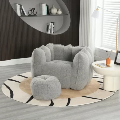 Kumix Bean Bag Chair with Armrests & Back Support, Chenille Reading Chair with Memory Foam, High Resilient Foam(Chips), Single Beanbag Sofa for Living Room, Bedroom, Game Room, Dorms, Grey