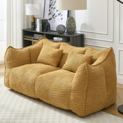 Kumix Soft Beanbag Chair with High Resilience Foam Core for Two People, the Comfortable Square Recliner Sofa, Ideal for Family Members, Friends Engaged in Games, Reading, Watching TV, Yellow