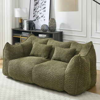 Kumix Soft Beanbag Chair with High Resilience Foam Core for Two People, the Comfortable Square Recliner Sofa, Ideal for Family Members, Friends Engaged in Games, Reading, Watching TV, Green