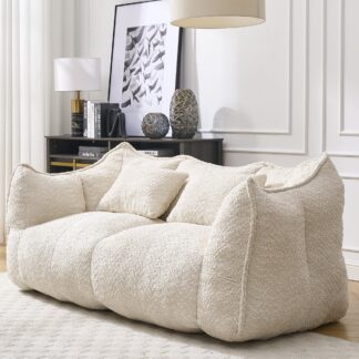 Kumix Soft Beanbag Chair with High Resilience Foam Core for Two People, the Comfortable Square Recliner Sofa, Ideal for Family Members, Friends Engaged in Games, Reading, Watching TV, Beige