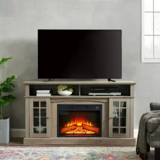 Kumix Classic TV Media Stand Modern Entertainment Console with 23" Fireplace Inset for TV Up to 65" with Open and Closed Storage Space, Gray Wash